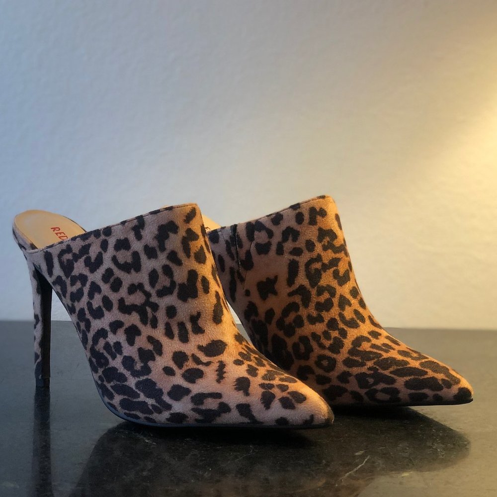 4-Inch Suede Mules with Leopard Print